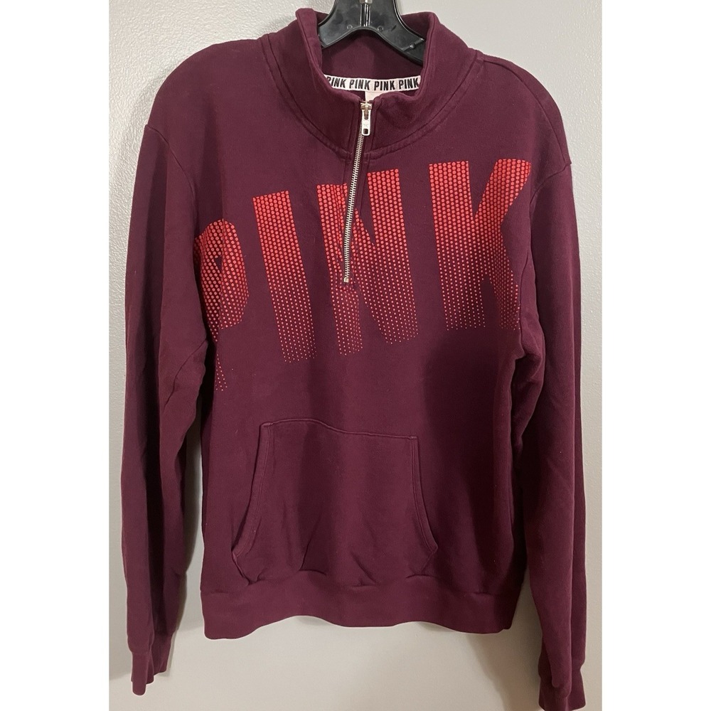 PINK Victorias Secret Quarter Zip Mock Neck Pullover Sweatshirt Womens M Relaxed